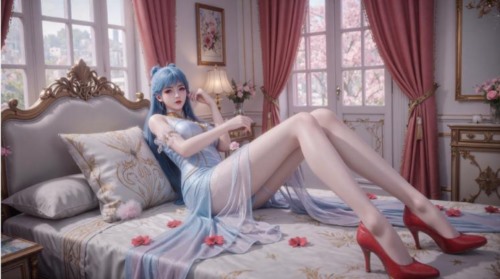 73997-[3D漫画]AI绘画，美腿高跟小姐姐居家穿着蕾丝内衣露出大长腿.jpg
